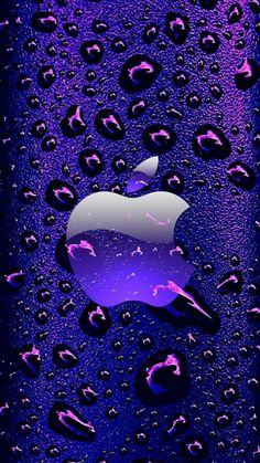 an apple logo is shown on the back of a purple and blue iphone wallpaper