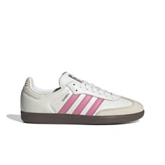 adidas Originals Samba "Cloud White/Lucid Pink/Wonder White" Women's Shoe - Hibbett | City Gear Adidas Shoes Women Pink, Pink And White Sambas, White Adidas Sneakers For Outdoor Activities, White Sneakers With Gum Sole For Outdoor Activities, Pink Adidas Samba, Pink Sambas Outfit, Cute Sambas, Sambas Outfit Woman, Adidas Samba Pink