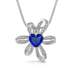 Stunning and fashionable, this necklace will capture her heart at first sight with its incomparable brilliance. Crafted in sterling silver, this piece features a blue heart-cut stone at the center of a knot of beautiful lines of white shining stones. Your love brightly radiates in every sophisticated detail of this tailored unmatched necklace that delivers feminine elegance and glamour. This design is an accessory that she will love to wear day after day.Carat Weight: 2.3 ctStone Size: 7*7 mmSto Elegant Blue Jewelry For Valentine's Day, Elegant Blue Heart Necklace, Elegant Blue Necklace With Heart Charm, Elegant Blue Necklaces With Heart Charm, Blue Necklace For Anniversary On Valentine's Day, Elegant Blue Necklaces For Valentine's Day, Elegant Sapphire Heart Pendant Necklace, Elegant Sapphire Necklaces For Valentine's Day, Elegant Blue Heart Necklace For Valentine's Day