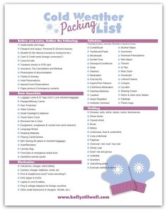 the warm weather packing list is shown