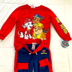 Paw Patrol Sweatsuit. Brand New. Red Character Print Loungewear Sets, Fitted Cartoon Print Sets For Playwear, Red Cotton Sets With Character Print, Blue Character Print Long Sleeve Sets, Blue Long Sleeve Sets With Character Print, Red Long Sleeve Onesie For Playwear, Red Long Sleeve Onesie For Play, Fitted Red Playwear Sets, Playful Red Onesie For Playwear