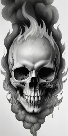 Skull Head Tattoo Design, Skull Fire Tattoo, Minimalistic Tattoo Ideas, Dragon Tattoo Art