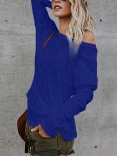 Casual V-neck Plain Top, Casual Long Sleeve Solid Color T-shirt, Casual Solid Color T-shirt For Fall, Casual Solid Crew Neck Top, Casual Solid V-neck Top, Casual Solid Color V-neck Tops, Casual V-neck Top, Blue V-neck T-shirt For Fall, Casual Solid Color Long Sleeve Crew Neck Top