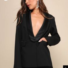 Brand New, Never Worn Sexy, Sleek Button-Front Blazer From Lulus. I Am Obsessed With This. I Just Ordered A Few Options For A Birthday Celebration And Chose Something Else. Needs A Good Home! Perfect For A Night Out Or A Special Occasion. Perhaps A Night On The Town Or A Holiday Party? Black Single Button Party Outerwear, Chic Blazer With Buttons For Date Night, Chic Single Button Blazer For Night Out, Elegant Button-up Party Blazer, Black Outerwear With Hidden Buttons For Night Out, Chic Fitted Blazer For Going Out, Elegant Blazer With Buttons For Date Night, Chic Button-up Blazer For Party, Chic Button-up Party Blazer