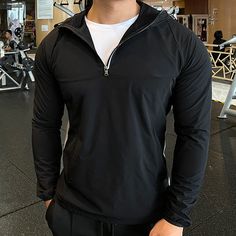 Long Sleeve Half Zipper Men's Sports & Fitness Hoodie - Men's Fitness Apparel, Men's Hoodies & Jackets | Vivinch Half-zip Athleisure Hoodie For Workout, Athleisure Half-zip Hoodie For Workout, Athleisure Half-zip Workout Hoodie, Sporty Stretch Track Jacket For Outdoor, Athleisure Half-zip Hoodie For Gym, Winter Workout Half-zip Sweatshirt, Technical Long Sleeve Hoodie For Sports Season, Functional Sweat Resistant Hoodie For Training, Functional Sweat-resistant Hoodie For Training