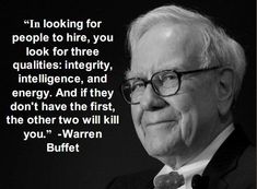 an older man wearing glasses and a suit with a quote from warren buffet on it