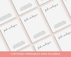 many different types of business cards with the words cartones imprimbles para pulseras