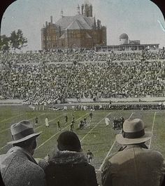 an old photo of a football game in the early 1900's or early 1970's