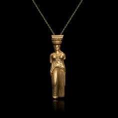 "Model : Caryatida - Caryatis Sculpture Pendant Collection: Antiquities BRASS metal / gold-plated Handmade Chain gold-plated  approx. 45cm length (IF you wish different length please add at NOTES section when ordering The design can also be constructed in sterling silver & gold 14K or 18K  (either platinum) ONLY upon request... Price will be advised.- For any questions/inquiries please do not hesitate to ask me   For all USA (and most of the Canada...) orders please note that we partnered with FedEx Couriers with FREE SHIPPING COSTS.. Estimated delivery time approx. 2-5 business days. ENJOY  P.S: Please note that international items may be subject to customs processing and additional charges HISTORY A caryatid (/kæriˈætɪd/ kair-ee-AT-id; Greek: Καρυάτις, plural: Καρυάτιδες) The Greek term Caryatids Sculpture, Art History Lessons, Arch Earrings, Handmade Chain, Handmade Brass, Gold Snake, Gold Jewellery Design, Brass Metal, Ancient Art