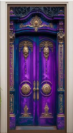 a purple and blue door with gold accents