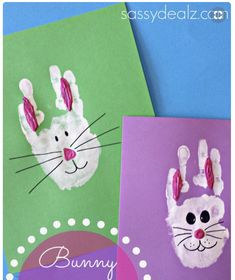 two handprints made to look like rabbits and a bunny on paper with the words bunny