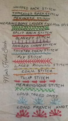 Decorative Hand Stitches, Embroidery Stitch Types, Emboridary Designs Pattern, Types Of Hand Embroidery Stitches, Advanced Embroidery Stitches, Doodle Stitching Embroidery, Different Stitches Hand Embroidery, Handkerchief Embroidery Design, Embrodiary Design