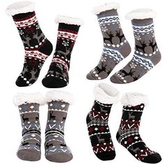 4 pairs of unisex christmas holiday women's soft premium thermal double layer crew socks set for Christmas present w/ printed deer patterns in 2 different vivid and fashion christmas graphic designs and 2 different colors. Super soft, comfy, and stretchy socks for men and women. Knitted socks made of 95% polyester, and 5% spandex. One size suitable for women us shoe size 5 to 10. Women's socks size 9-11 Perfect for comfy christmas holiday winter socks, daily wear, beautiful design for the coming Comfy Christmas, Christmas Graphic Design, Deer Pattern, Men Socks, Soft Slippers, Fashion Christmas, Christmas Graphic, Knitted Socks, Winter Socks