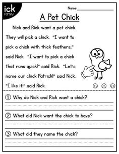 a pet chick worksheet for kids to learn how to read and understand the words