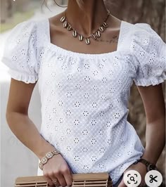 Plain Blouse, Square Neck Top, Bubble Sleeve, Plain Tops, Womens Tops Summer, Trend Fashion, White Blouse, Office Ladies, Summer Tops