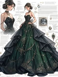 Dreamy Gowns, Dress Design Drawing, Fantasy Outfits, Old Fashion Dresses, Fashion Drawing Dresses, Fantasy Dresses, Fashion Illustration Dresses, Dress Design Sketches, Dress Sketches