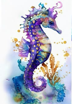 a watercolor painting of a sea horse