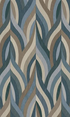 an abstract design in blue, brown and beige colors with wavy lines on the sides