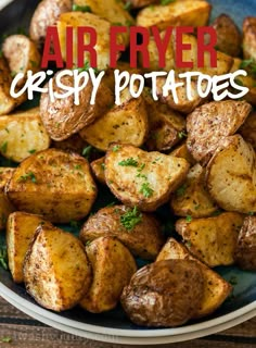 air fryer crispy potatoes on a plate with parsley