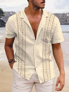 SPECIFICATIONS Material: POLYESTER Shirts Type: Casual Shirts Applicable Scene: Beach Sleeve Length(cm): short Applicable Season: Spring and Summer Gender: MEN Collar: Turn-down Collar Closure Type: Single Breasted Fabric Type: Broadcloth Pattern Type: Print Beige V-neck Shirt For Summer, Casual Collar Beige Shirt For Summer, Beige Shirt With Casual Collar For Summer, Beige Summer Shirt With Casual Collar, Beige Summer Camp Shirt With Pockets, Beige Camp Shirt For Spring Vacation, Beige Casual Collar Top For Summer, Summer Beige Top With Casual Collar, Beige Summer Top With Casual Collar