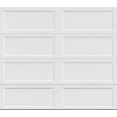 a white garage door with three horizontal panels on the front and one vertical panel on the back