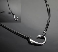 "New" 2 in 1 non-tarnish sterling silver. Lg hook necklace that can be worn long by opening up double leather and slipping over the head or short by clasping the loop over the hook. Hook Necklace, Visor Cap, The Hook, The Loop, Necklace Sterling Silver, The Head, Snapback Cap, Silver Bracelet, Sterling Silver