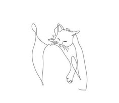 a line drawing of a cat with its head on the back of it's tail