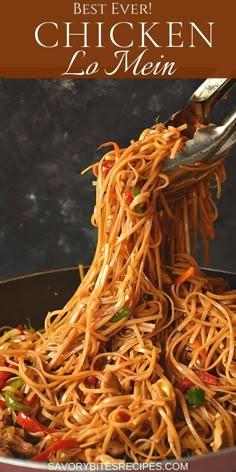 the best ever chicken lo mein in a skillet