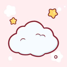 a cartoon cloud with stars floating in the sky above it's head on a pink background