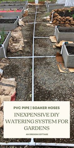 an image of a garden with some plants growing in it and the words p vg pipe i soaker hoses