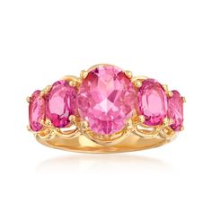 4.50 ct. t.w. Pink Topaz Five-Stone Ring in 18kt Gold Over Sterling 4 Stone Ring, Gatsby Birthday Party, Gatsby Birthday, Pink Stone Ring, Pink Topaz Ring, Gem Rings, Fake Jewelry, Tarnished Jewelry, Wealth And Prosperity