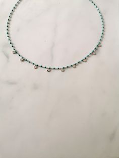 Beautiful turquoise necklace W H A T ∙ M A K E S ∙ T H I S ∙ S P E C I A L A beautiful turquoise style necklace with small turquoise with gold vermeil chain. The listing offers an extender chain with various lengths. An extender chain means it adjusts to fit different sizes. - we use only the finest quality materials - all components are 100% sterling silver or 18k Gold plated (Nickel free) - all pieces are designed in our happy studio D E T A I L S * Available in sterling silver or Crafted in G Minimalist Green Beaded Chain Jewelry, Turquoise Beaded Dangle Necklaces With Tiny Beads, Silver Charm Necklace With Round Beaded Chain, Minimalist Jewelry With Dangling Round Beads, Green Minimalist Beaded Chain Jewelry, Turquoise Jewelry With Silver Beads, Sterling Silver Dangle Jewelry With Tiny Beads, Metal Jewelry With Tiny Beads For Gift, Dainty Silver Beaded Charm Necklace