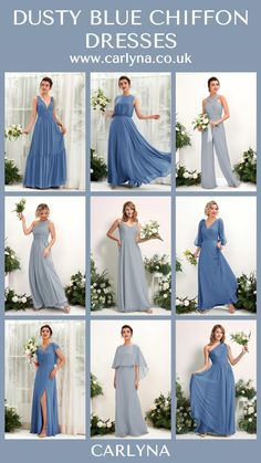 a collage of photos showing different styles of bridesmaid gowns and dresses