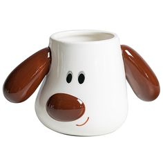 a white dog mug with brown ears and nose