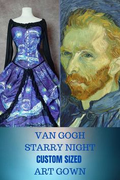 Vincent Van Gogh's much loved Starry Night comes to life on this unique custom printed victorian corset wedding dress. *This unique corset gown is Made in Australia & will be custom sized to fit you perfectly* MEASUREMENTS: I will contact you as soon as your order is placed to go over your measurements (or we can do this before you order if you prefer).  Please feel to message me with any questions you have, I am happy to help. *If you have an event timeline please let me know before ordering* MAKE TIME: This Starry Night gown is made from custom digitally printed fabric designed especially for this gown.  If demand is high I may need to have more fabric made before my production team can sew your gown -  fabric usually takes about 2 - 4 weeks to arrive then sewing of your corset gown usua Corset Gown Victorian, Starry Night Gown, Event Timeline, Unique Corset, Gown Victorian, Victorian Wedding Dress, Dresses With Vans, Corset Wedding Dress, Victorian Corset