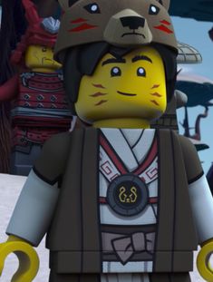 the lego movie character is wearing a bear hat