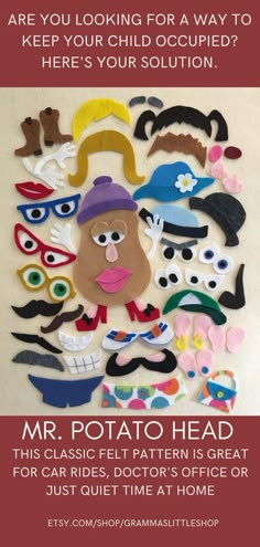 a poster with the words mr potato head on it and an image of many different faces