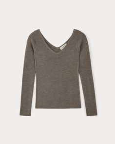 The Off-Shoulder Top in Ultrasoft Merino Heather Cocoa – Everlane Elegant Merino Wool V-neck Sweater For Fall, Fitted V-neck Sweater For Fall, Fitted Merino Wool V-neck Top, Fitted Fine Knit V-neck Sweater For Spring, Fitted Fine Knit Long Sleeve V-neck Sweater, Fitted Fine Knit V-neck Long Sleeve Sweater, Fitted Long Sleeve Fine Knit V-neck Sweater, Elegant V-neck Long Sleeve Top For Winter, Fitted Fine Knit V-neck Sweater For Layering