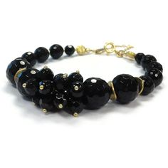 Black Bracelet  Onyx Jewellery  Gold Jewelry  Safety Chain Elegant Onyx Beaded Bracelets With Gemstone Beads, Elegant Onyx Bracelets With Faceted Beads, Elegant Onyx Gemstone Beaded Bracelets, Elegant Onyx Bracelet With Faceted Beads, Luxury Onyx Jewelry With Black Beads, Black Rondelle Gemstone Beaded Jewelry, Black Gemstone Beads Elegant Bracelet, Black Rondelle Gemstone Beads Jewelry, Elegant Onyx Beaded Bracelets With Black Beads