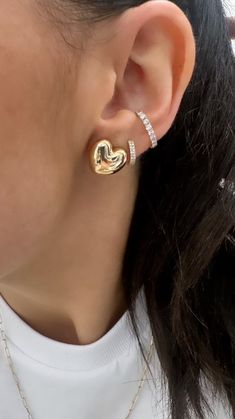 Metal: 14k solid gold Length: 0.5 in Width: 0.5 in Closure: Push back Puffy Heart, Heart Earrings, Diamond Jewelry, Solid Gold, Gold Jewelry, Fine Jewelry, Gold