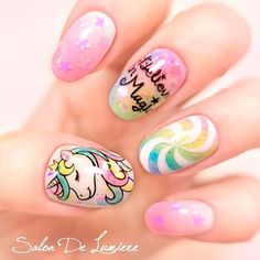 Unicorn nails and unicorn nail designs to try Unicorn Painting, Pointy Nails, Unicorn Outfit, Nails Ombre