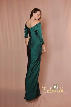 Bridesmaids Silk Dress Cowl Neck Long Sleeves Dress | Etsy Silk Dress Cowl, Emerald Silk Dress, Emerald Dresses, Dress Bridesmaids, Wedding Kimono, Long Sleeves Dress, Silk Wedding Dress, Cowl Neck Long Sleeve, Sleeves Dress