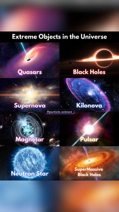 an image of different planets in the sky with caption that reads extreme objects in the universe