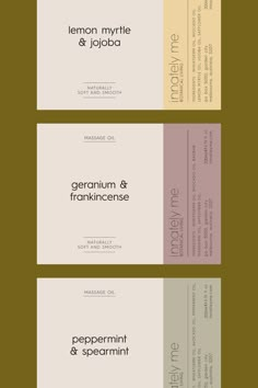 three business cards with different font and colors