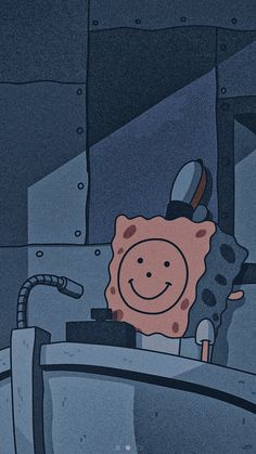 a cartoon character sitting in a bathtub with a smile on his face