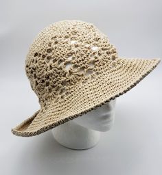 Lovely Vintage Style Sun Hat  Fashionable and functional soft-brimmed crochet sun hat is the perfect accessory for summer, spring or anytime you're outdoors in the sun and is available in several colors.  Wear it at the beach, on a hike, while gardening, at a picnic, at the park, at the pool, at a barbecue, on vacation, to a wedding or party, on a bad hair day or anytime to protect your face and eyes from the sun.  It also makes a terrific gift. Handmade with 100% cotton yarn.  It is lightweight, washable and convenient to travel with. Machine wash gentle cycle or hand wash in cold water.  Roll in a clean towel to remove excess moisture then lay flat to dry.   MADE TO ORDER - This sun hat is Made to Order.    COLOR:   My lead (processing) time varies according to my yarn inventory.   If I Lightweight Beige Crochet Hat For Beach Season, Beige Lightweight Crochet Hat For Beach Season, Casual Cotton Yarn Sun Hat For Spring, Beige Crochet Bucket Hat For Beach Season, Beige Crochet Hat With Short Brim For Summer, Casual Crochet Summer Hat, Summer Crochet Hat For Outdoor, Cotton Sun Hat, Casual Cream Crochet Hat For Beach