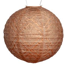 a large round rattan ball hanging from a string on an isolated white background with clippings