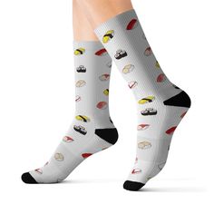 These Sushi Mid-Calf Crew Socks are a must-have for sushi lovers and fans of Japanese culture! Featuring a playful sushi design with vibrant maki rolls, these socks bring the delicious world of Japanese cuisine to your feet. Made with a comfortable blend of materials, they offer a cozy fit perfect for daily wear. Whether you're a sushi enthusiast or just love quirky, kawaii designs, these socks are a fun and stylish way to show off your love for Japan and sushi. Ideal for: Ideal for sushi lovers, Japan fans, and anyone who enjoys adding a bit of fun and flair to their wardrobe. These socks also make a unique gift for foodies, anime fans, or those who simply appreciate kawaii style. Great for casual wear, lounging, or as a cute accessory to your everyday outfit. ◾️Key Features: Made from 95 Maki Rolls, Sushi Socks, Anime Socks, Japan Sushi, Kawaii Socks, Japanese Socks, Sushi Design, Unique Socks, Japanese Sushi