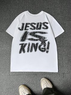 Men's Artistic Text Print Vintage Style Minimalist Graphic T-Shirt White Casual  Short Sleeve Knitted Fabric Animal,Colorblock,Letter  Slight Stretch  Men Clothing, size features are:Bust: ,Length: ,Sleeve Length: Slogan Tees, Slogan Tee, Casual Sport Shoes, Trendy Tshirts, Style Minimalist, Mens Crew Neck, White Casual, Black Pattern, Kids Sleepwear