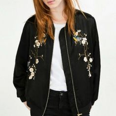 Brand New, Never Worn, Zara Floral Embroidered Bomber Jacket In Size Small, Sold Out Everywhere Zara Jackets, Bomber Jackets, Zara Black, Black Orange, Orange Black, Women's Jacket, Bomber Jacket, Jackets & Coats, Jackets For Women